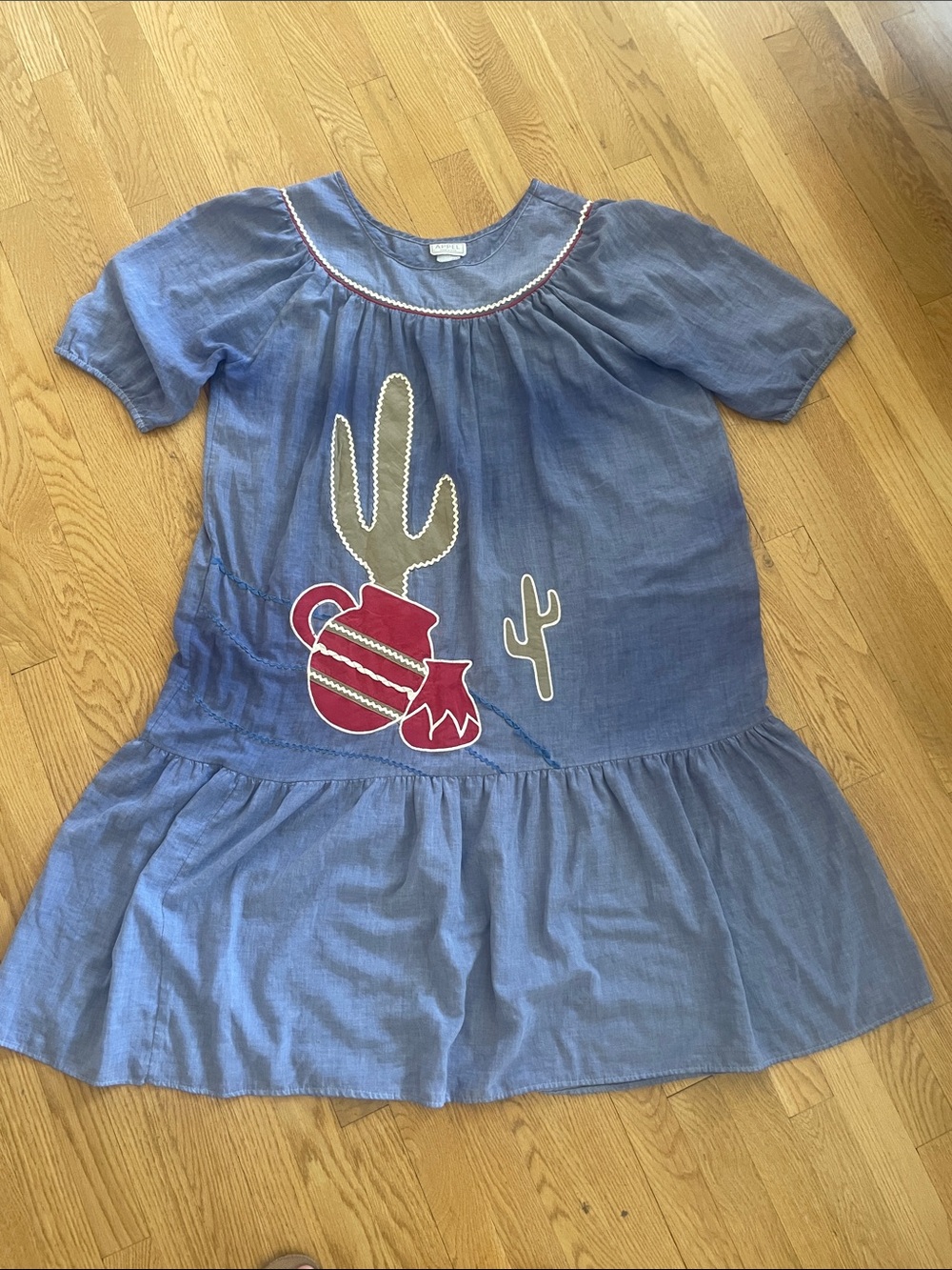 Vintage oversized lightweight mumu Cactus Appliqué Dress
